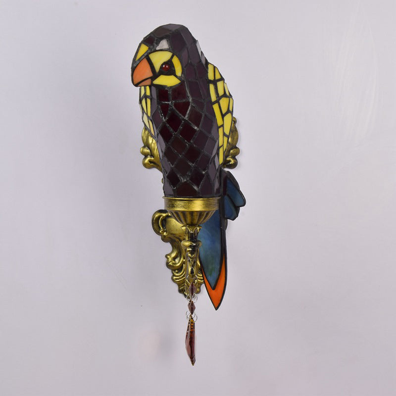 Stained Glass Parrot Crystal Wall Lamp