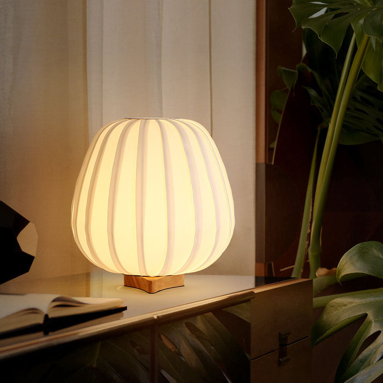 Pleated Oval Wooden Fabric Table Lamp