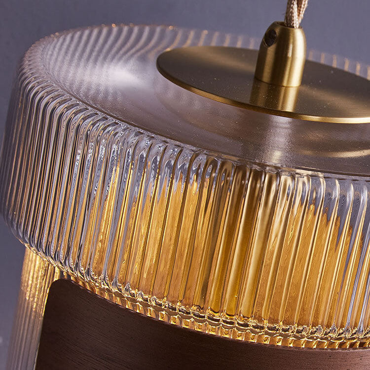 Walnut Scalloped Glass Lampshade Wall Lamp