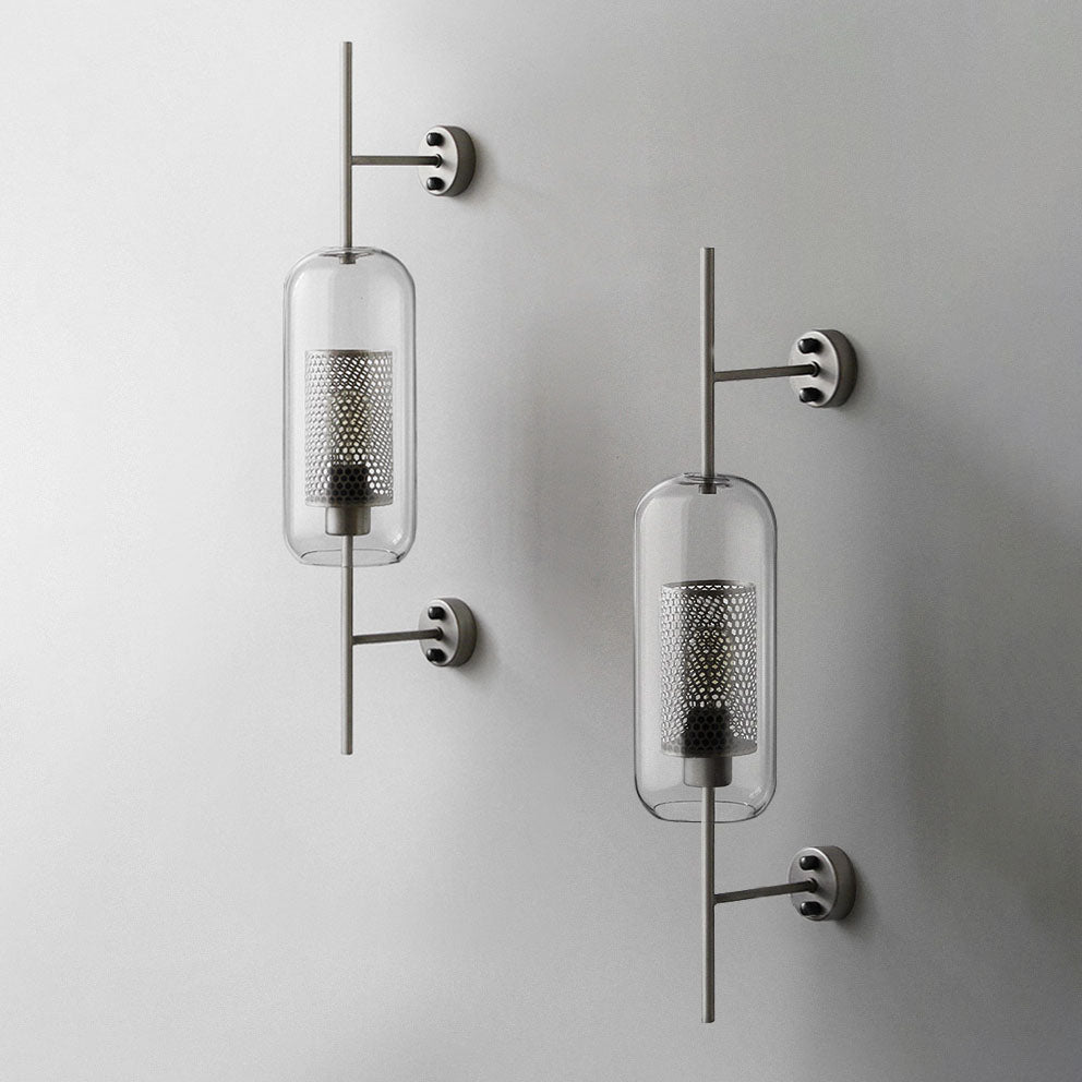 Cylinder Glass Iron Finish Wall Lamp