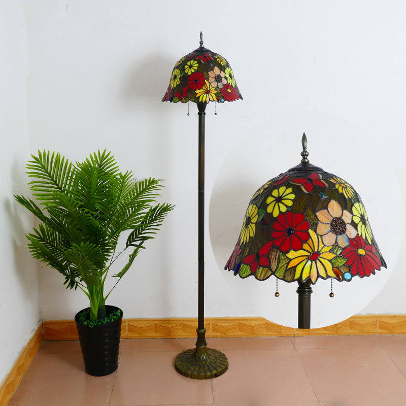 Stained Glass Daisy Dragonfly 2-Light Floor Lamp