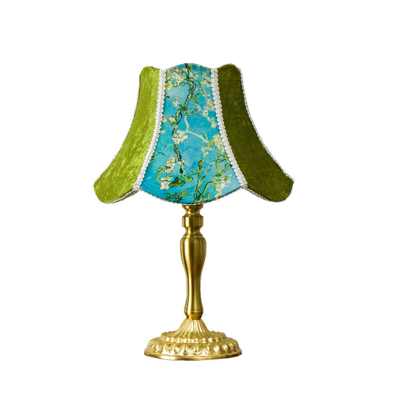 Metal Fabric Floral Painted Table Lamp