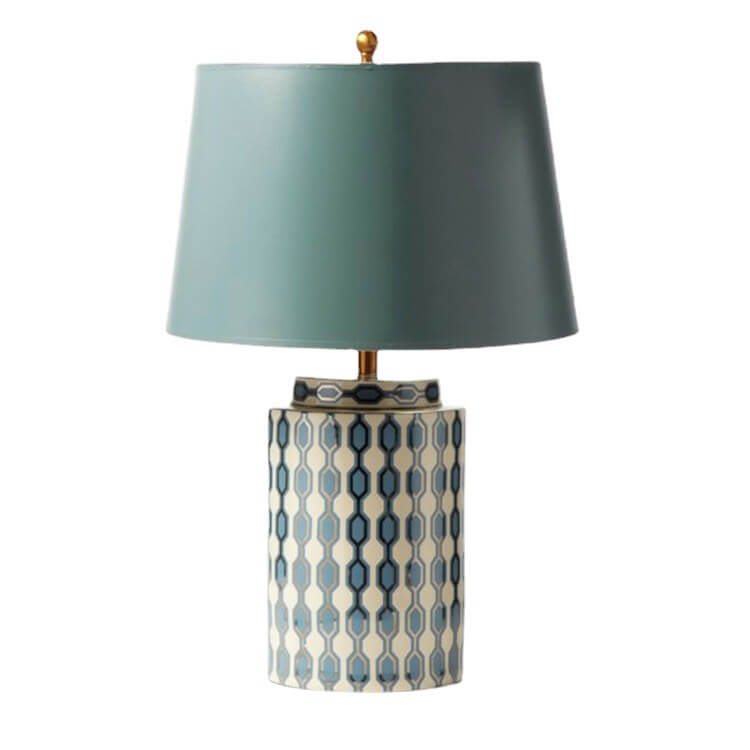 Blue Plaid Ceramic Cylinder Table Lamp