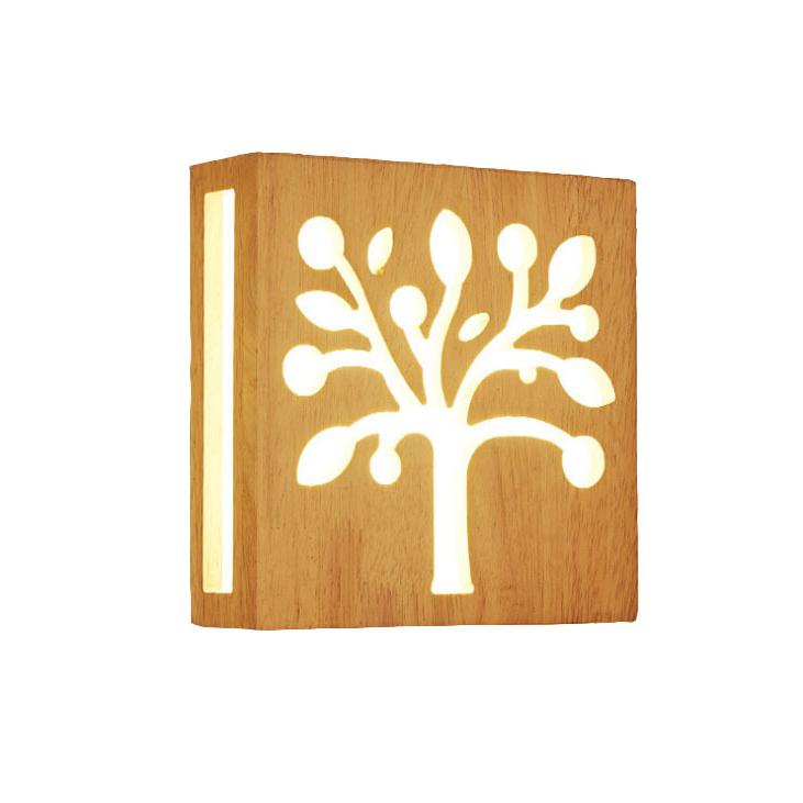 Solid Wood Happy Tree Wall Lamp