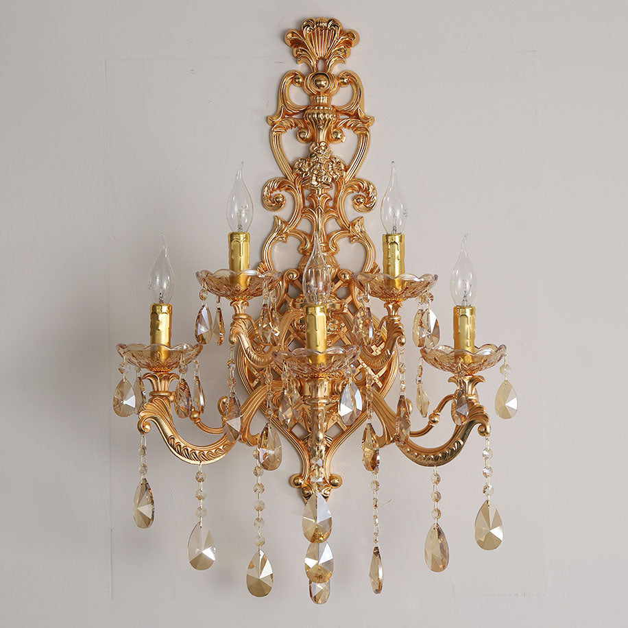 Gold Candelabra Glass Crystal 5-Light Wall Lamp