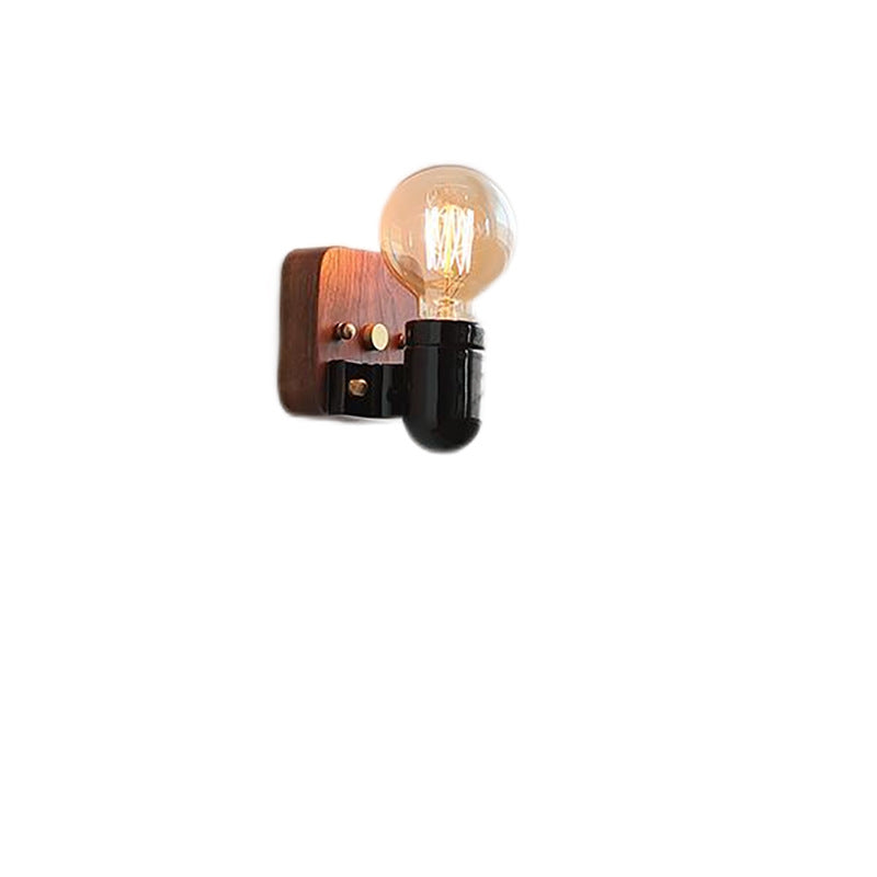 Ceramic Round Glass Wood Wall Lamp