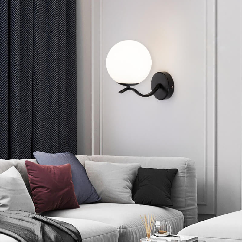 Iron Bracket Spherical Glass Wall Lamp