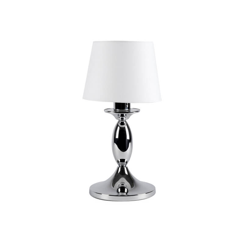 White Fabric Chrome Metal Table Lamp