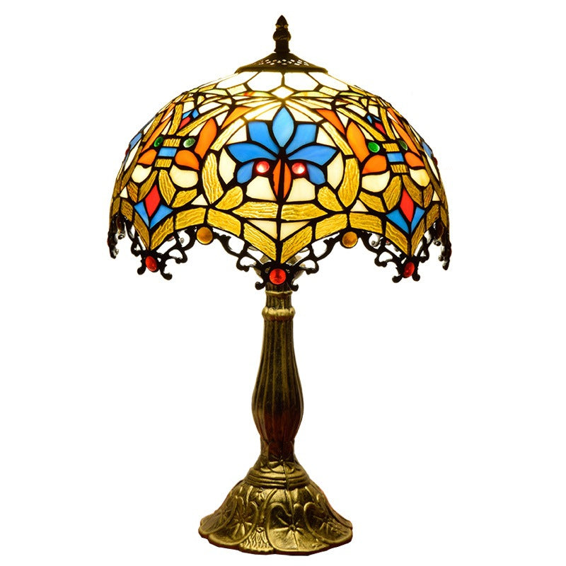 Flower Gemstone Stained Glass Table Lamp