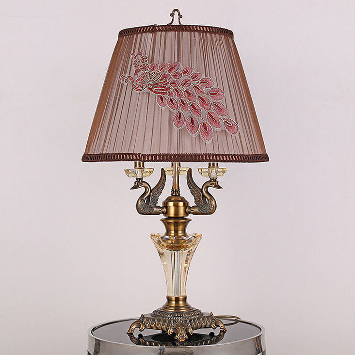 Fabric Candle Crystal 3/4 3-Light Table Lamp