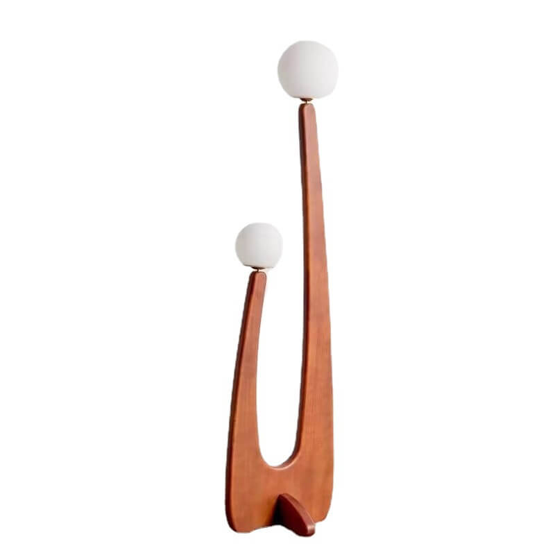 Walnut Solid Wood Glass 2-Light Floor Lamp