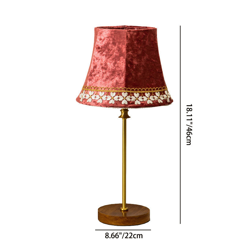 Drum Velvet Copper Wood Table Lamp