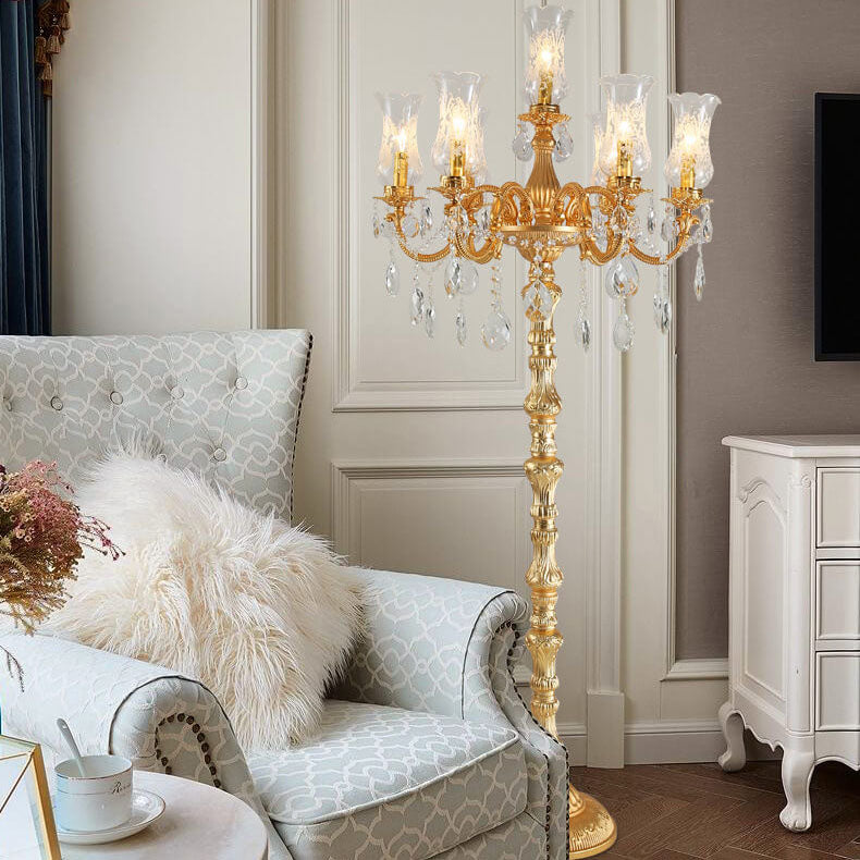 Traditional Luxury Golden Crystal 7-Light Floor Lamp