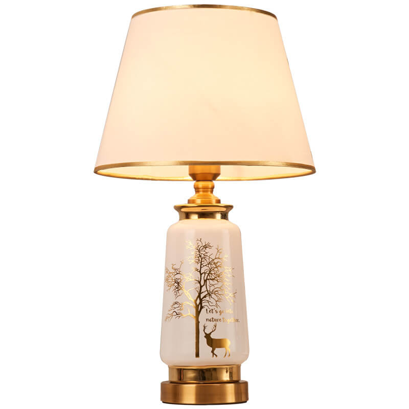 Fabric Deer Tracing Gold Table Lamp