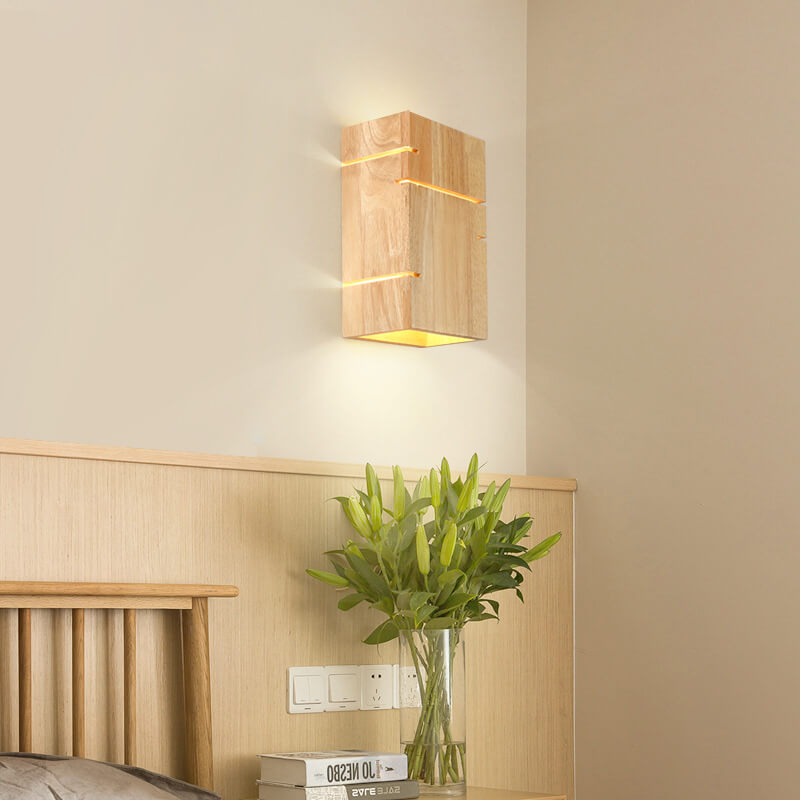 Wooden Square 2-Light Wall Lamp