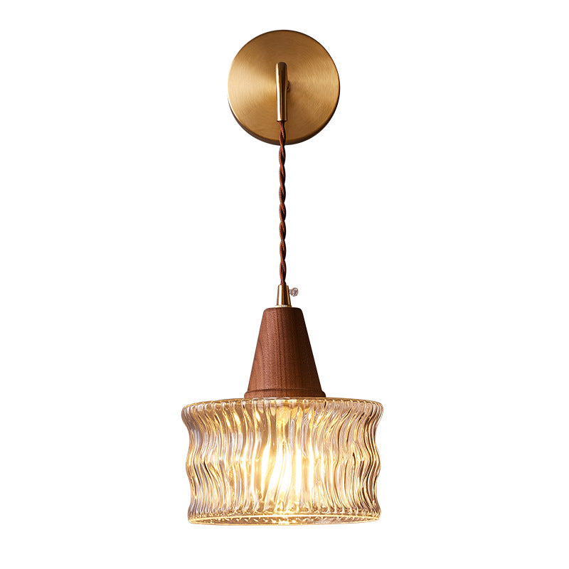 Walnut Glass Copper Cylinder Wall Lamp