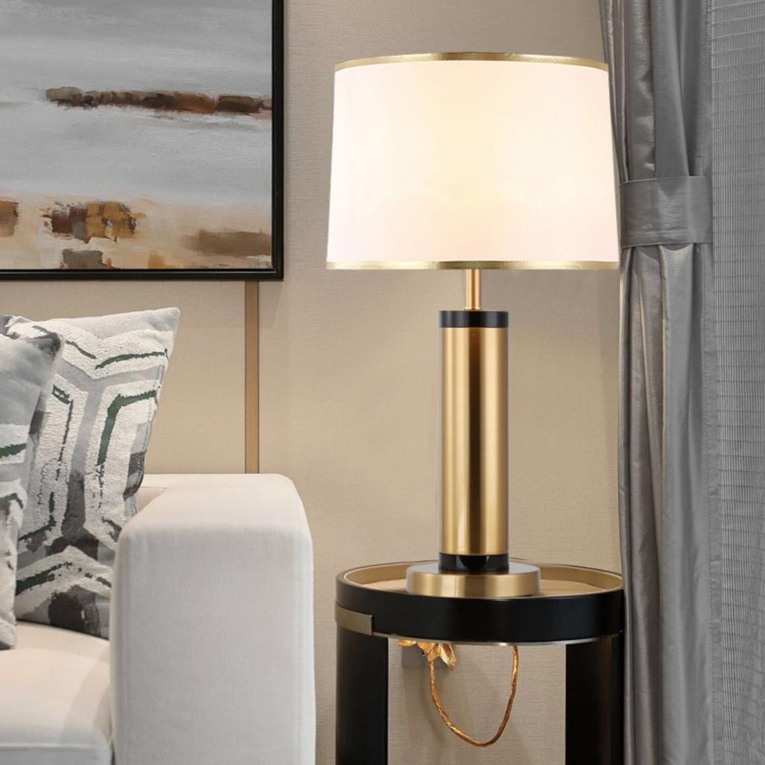 Cylinder Iron Fabric Living Table Lamp