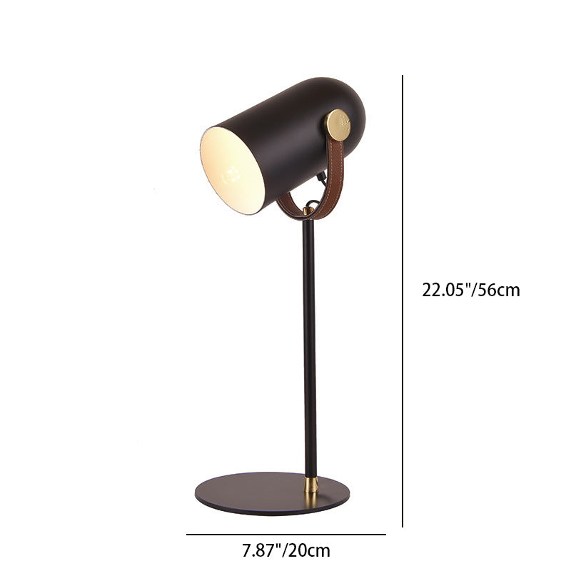 Iron Cylinder Leather Bedroom Table Lamp