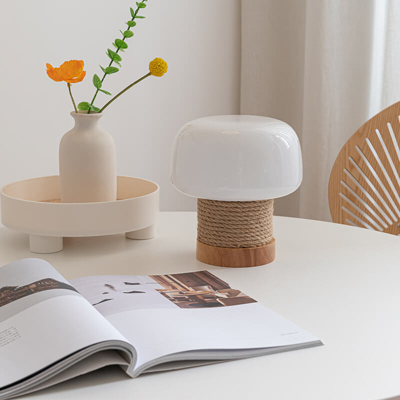 Creamy Mushroom Glass Twine Table Lamp