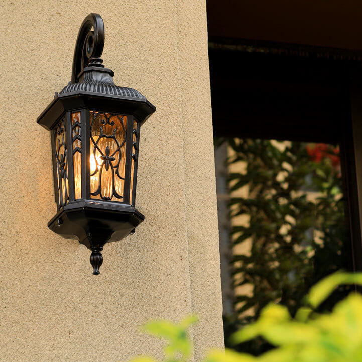Carved Cage Aluminum Glass Outdoor Light