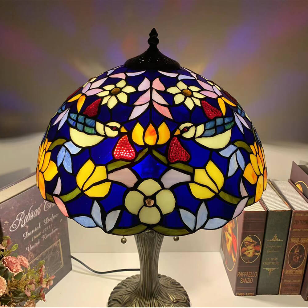 Iron Stained Glass Flower Table Lamp