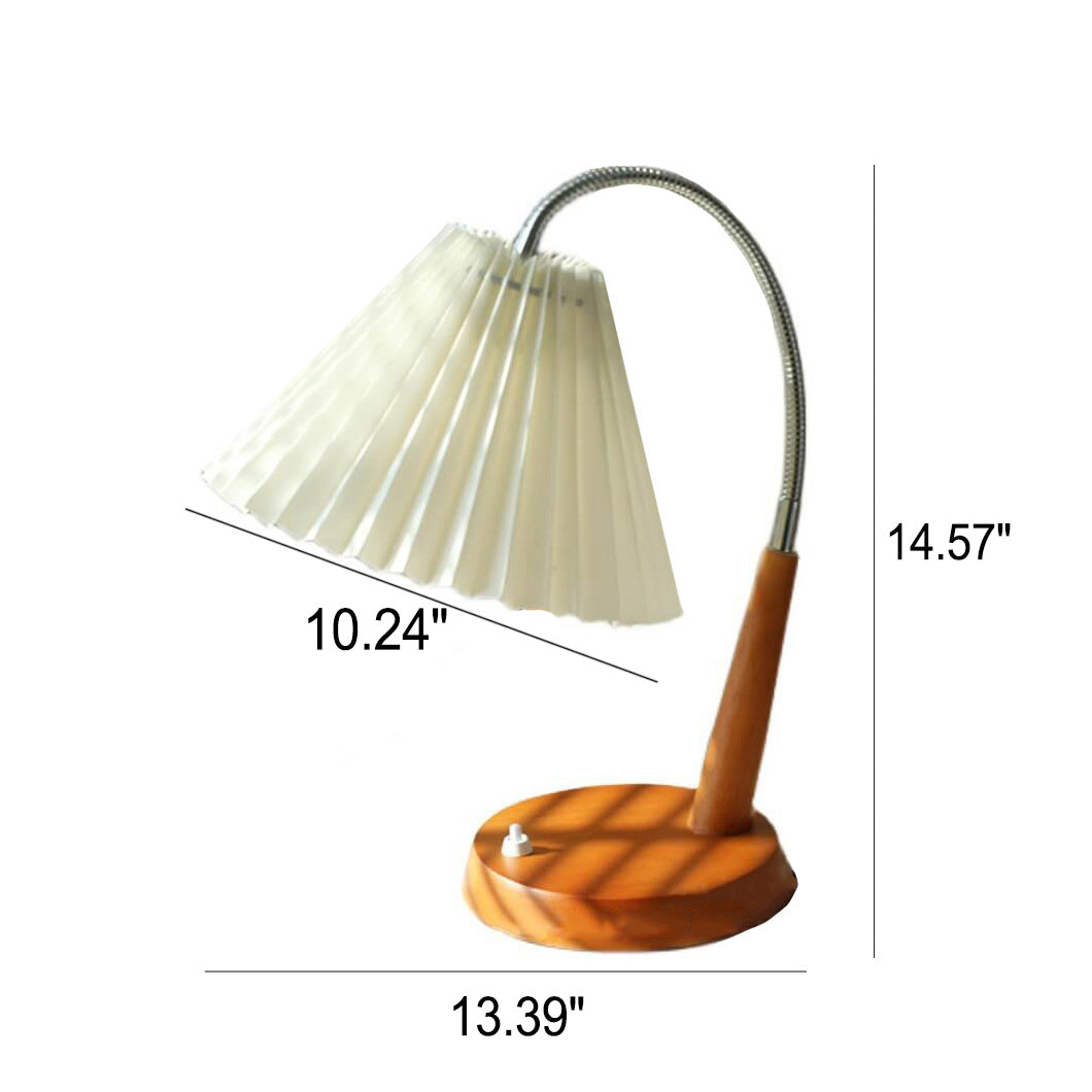 Pleated Solid Wood Curved Table Lamp