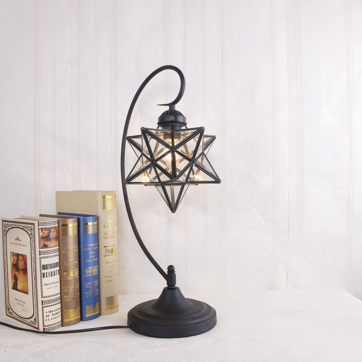 Pentagram Iron Glass Bedroom Table Lamp