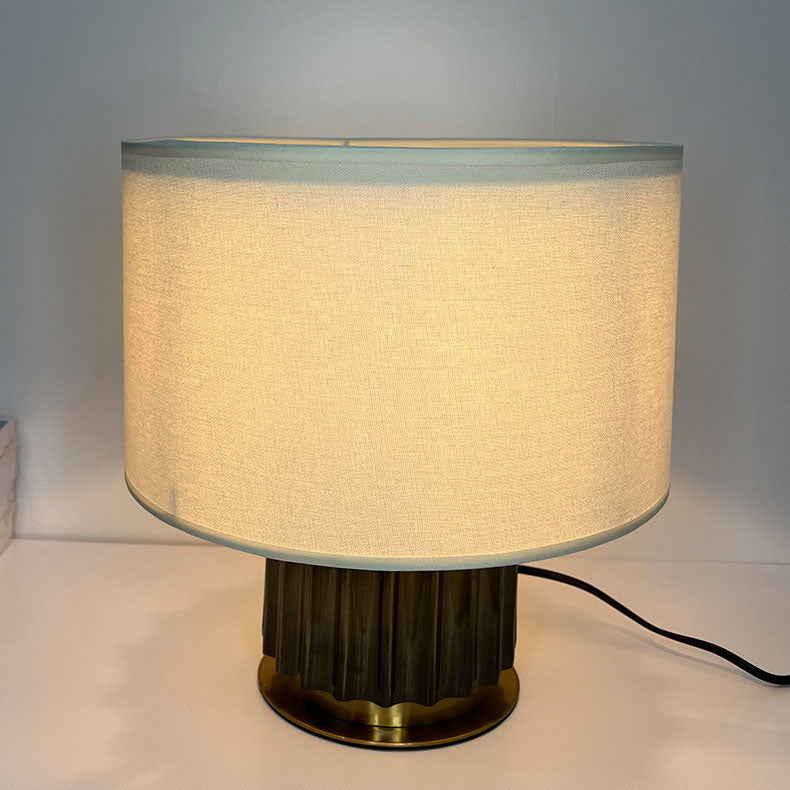 Fabric Drum Metal Column Table Lamp