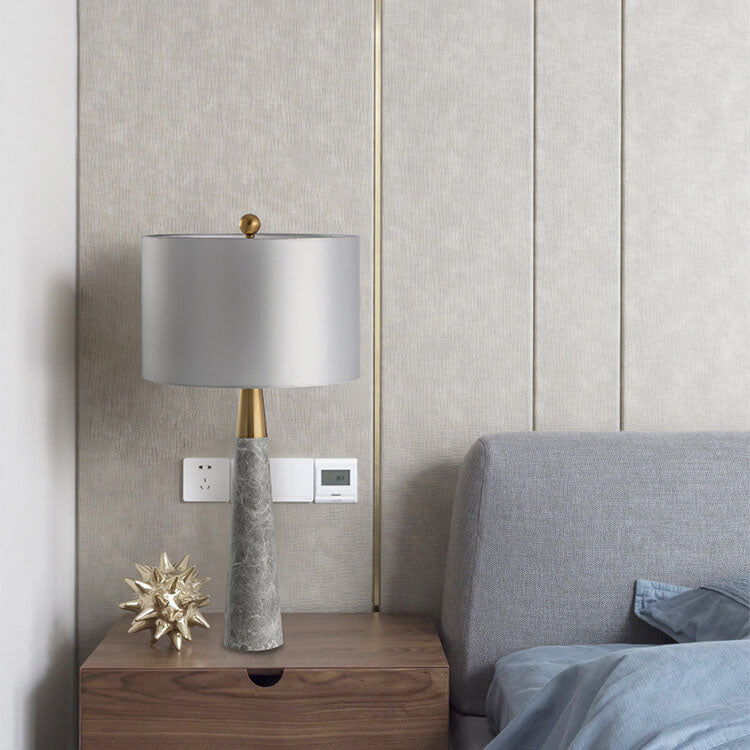Fabric Lampshade Gray Marble Table Lamp
