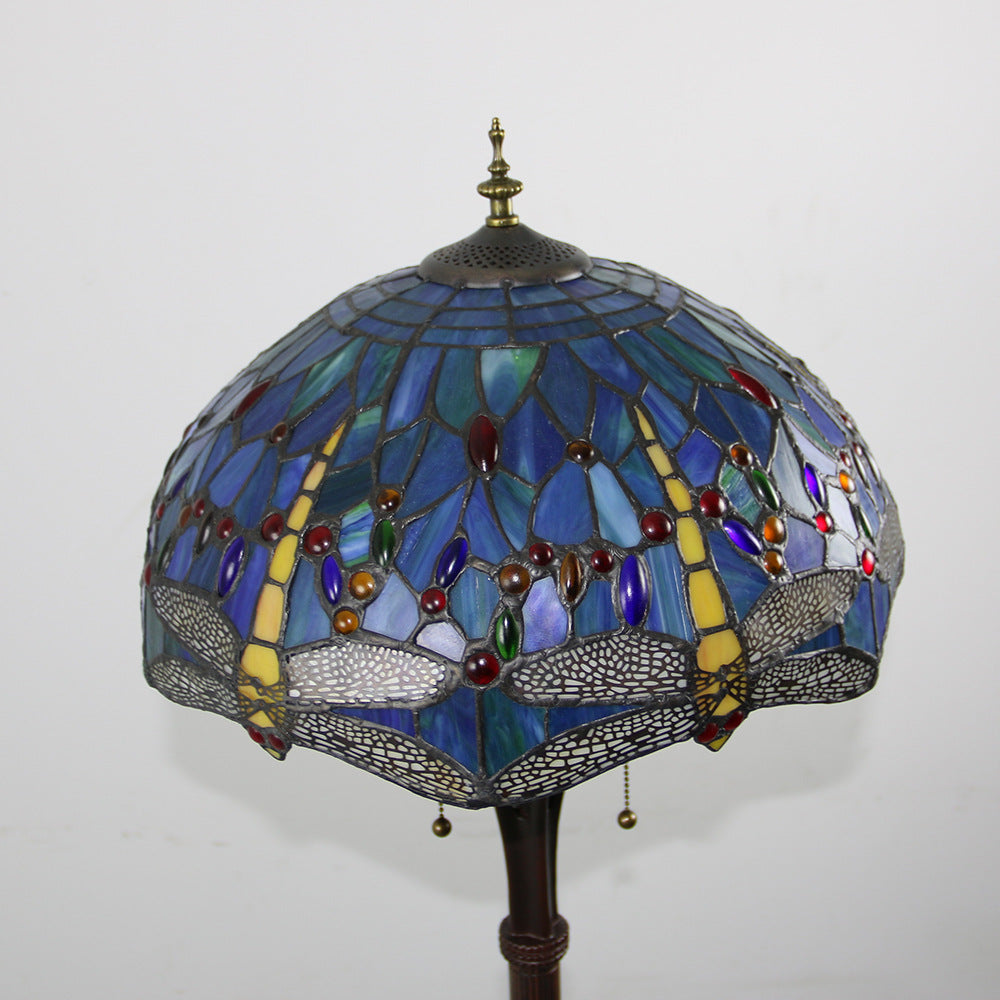 Mediterranean Dragonfly Stained Glass 2-Light Floor Lamp