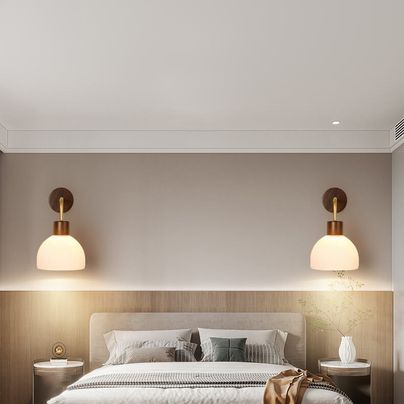 Solid Wood Glass Semicircle Wall Lamp
