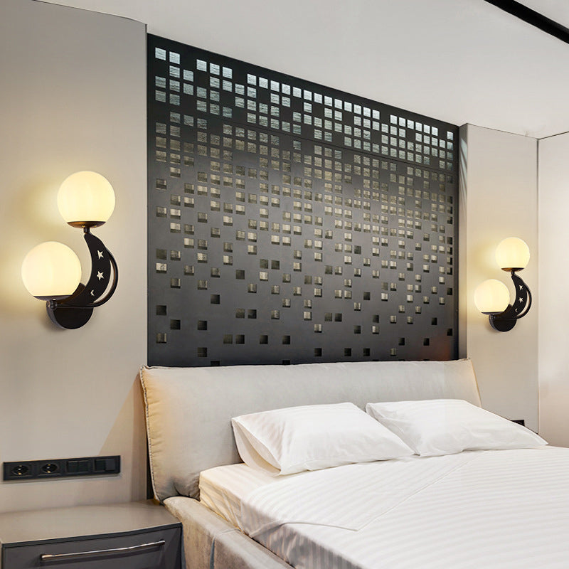 Glass Globe Lampshade Moon 2-Light Wall Lamp