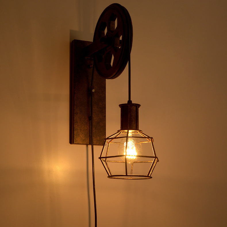 Iron Cage Pulley Liftable Wall Lamp