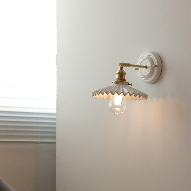 Round Ceramic Brass Living Wall Lamp