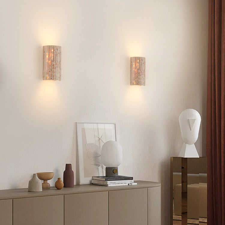 Striped Beige Travertine Semicircle Wall Lamp