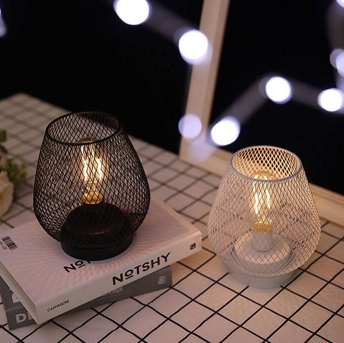 Battery Grid Iron Glass Table Lamp