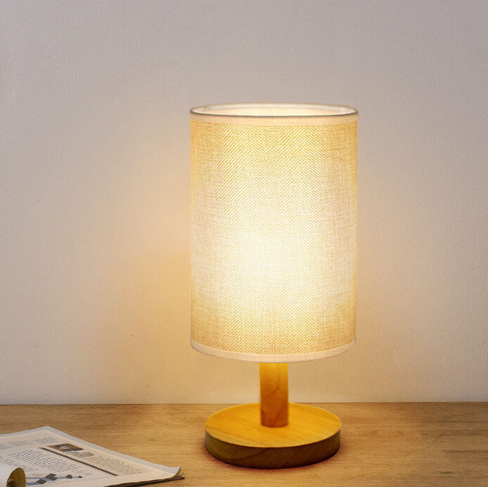 Fabric Cylinder Wood Table Lamp