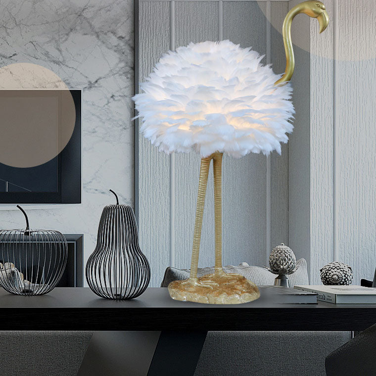 Goose Feather Metal Flamingo Table Lamp