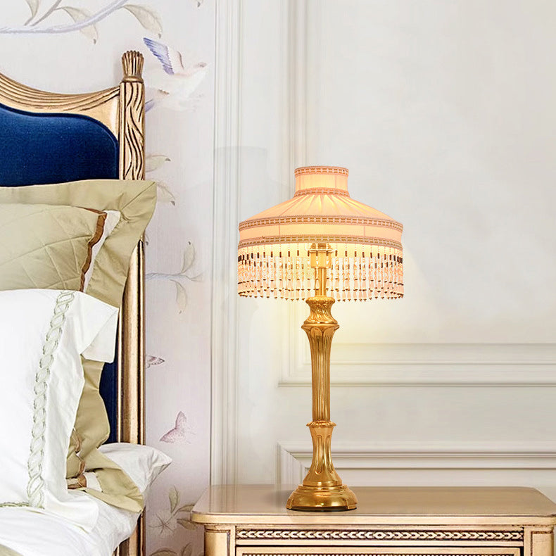 Fabric Round Brass Home Table Lamp