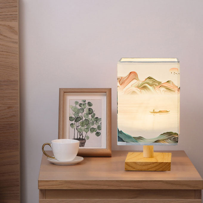 Fabric Square Bedroom Table Lamp