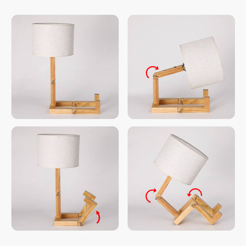 Fabric Solid Wood Robot Table Lamp