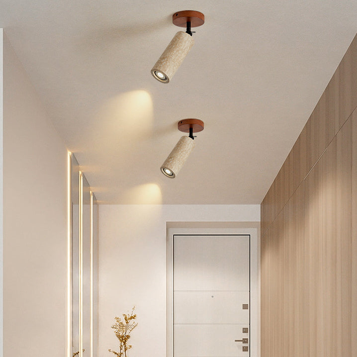 Yellow Travertine Cylindrical Bedroom Wall Lamp