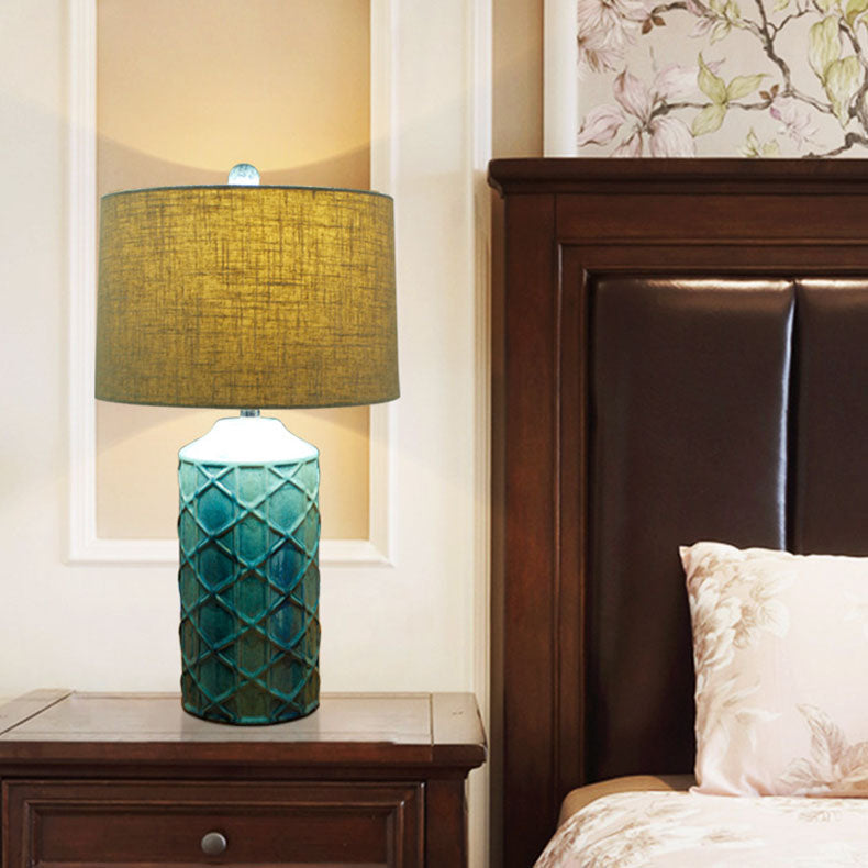 Cylinder Stripe Ceramic Fabric Table Lamp