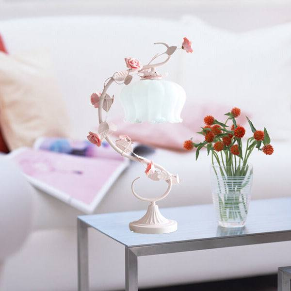 Romantic Pink Glass Ceramics Table Lamp