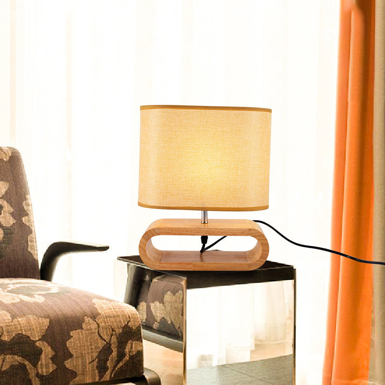 Rectangular Wood Fabric Bedroom Table Lamp