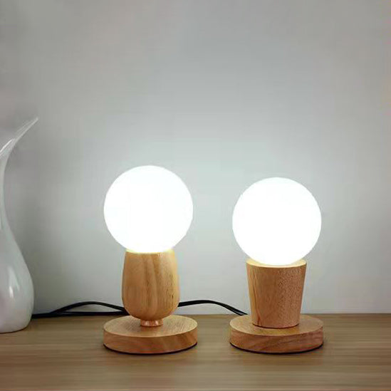 Orb Glass Wood Bedroom Table Lamp