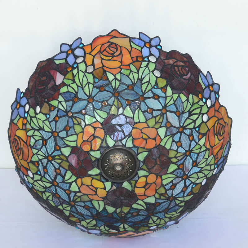 Style Rose Stained Glass 3-Light Table Lamp