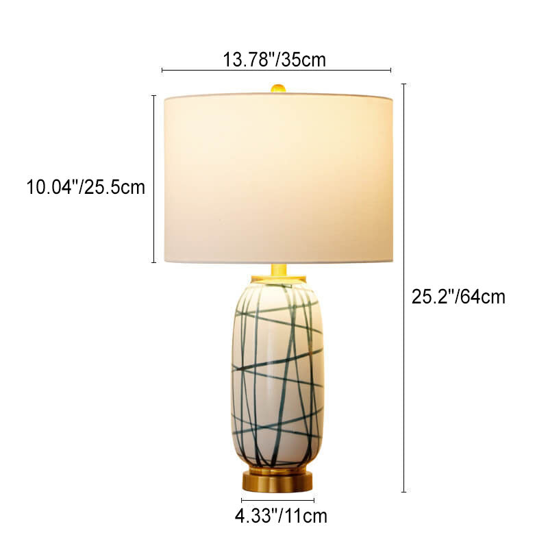 Green Striped Ceramic Drum Table Lamp