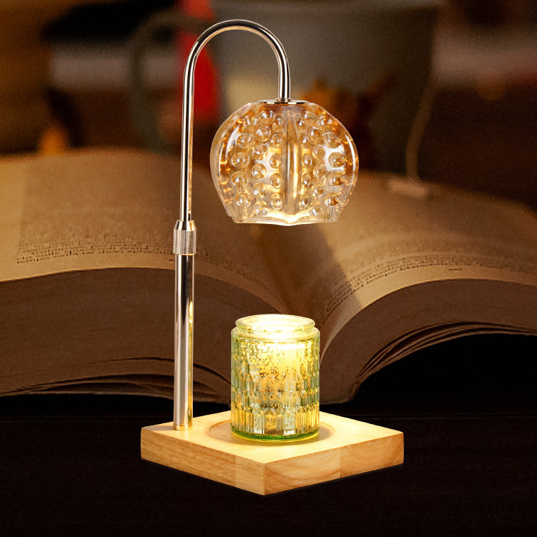 Wood Iron Glass Round Table Lamp