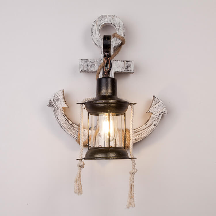 Boat Anchor Solid Wooden Wall Lamp